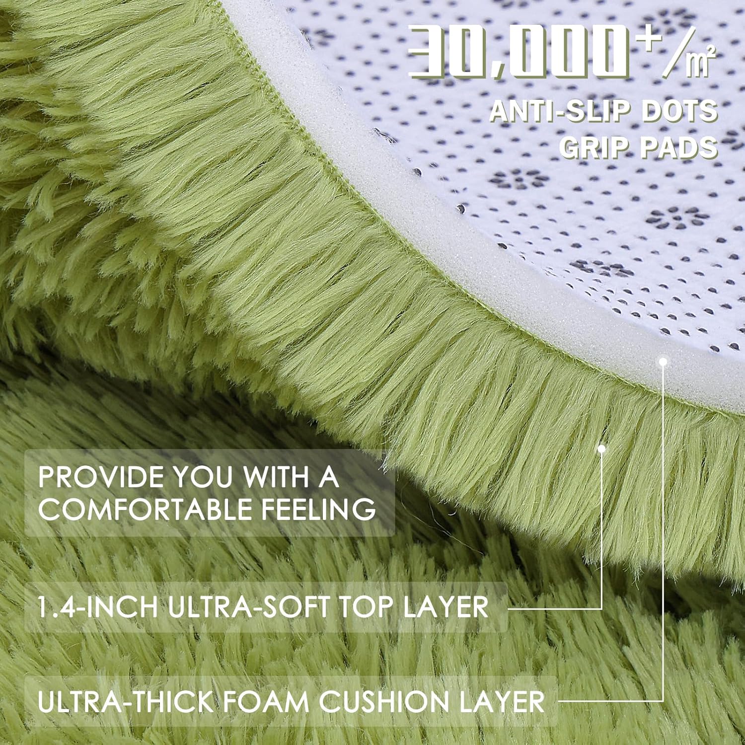 OLANLY Round Grass Green Area Rug - Soft, Fluffy, Machine Washable 4 ft Circle Carpet for Bedrooms & Nurseries