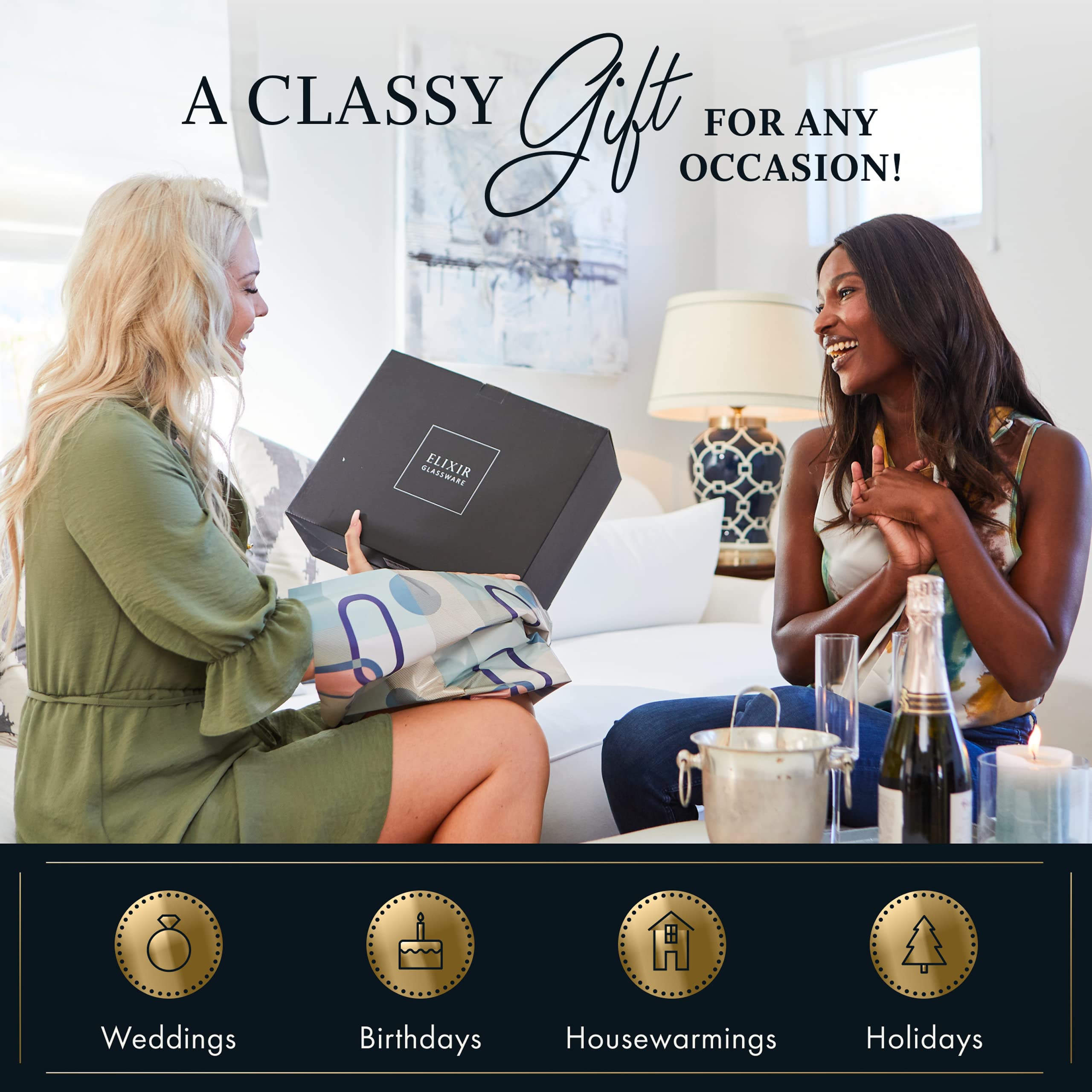 ELIXIR GLASSWARE Modern Red Wine Glasses Set of 2 - 22 oz - Hand Blown Crystal, Tall Long Stem - Unique Large With Stem