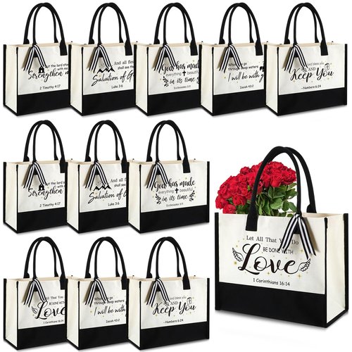 Abbylike 12 Pcs Christian Easter Gifts Canvas Tote Bags Bulk Bible Verse Religious Totes with Handles Reusable Grocery, Beach & Travel Bags for Women Gifts for Church, Bridal Party Daily Use