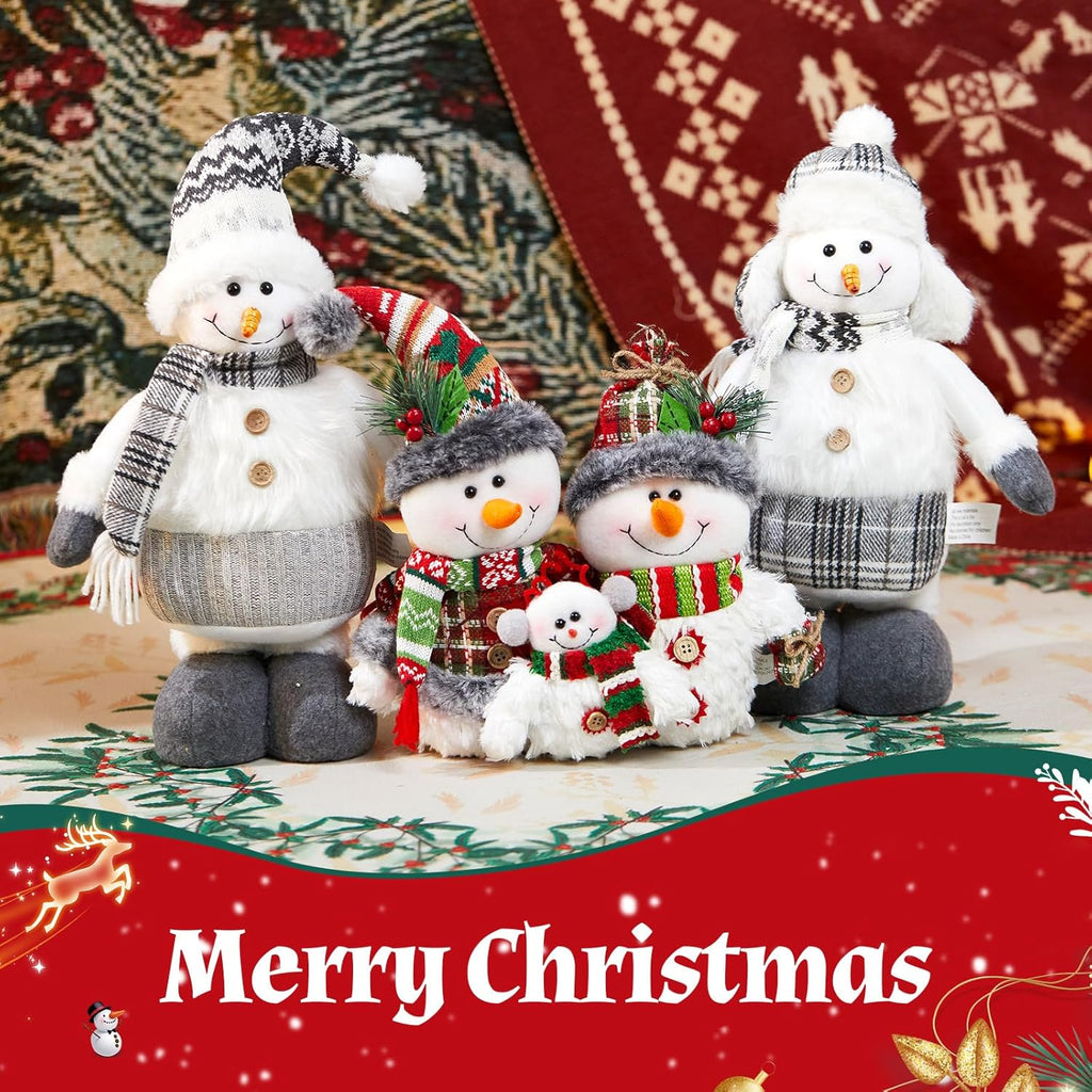 WEWILL 12'' Christmas Snowman Figurine - Cozy Family Decor for Holiday Tabletop & Tree