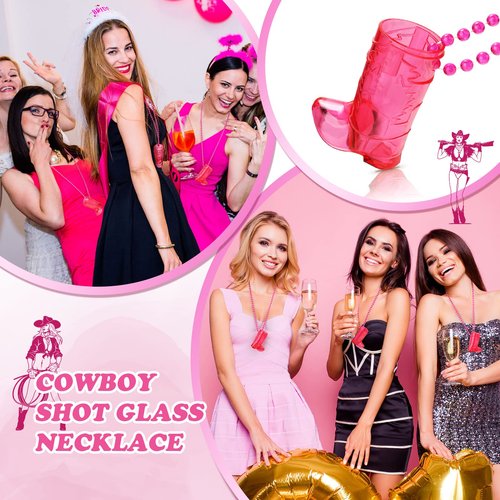 Sieral 12 Pcs Cowboy Boot Shot Glasses on Beaded Necklace Plastic Reusable Cowgirl Shot Boot Glasses Necklace Party Cups for Cowboy Cowgirl Bachelorette Carnival Western Birthday (Transparent Rose)