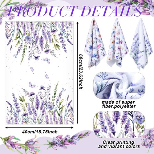 Oudain 6 Pcs Spring Purple Kitchen Dish Towels Lavender Flower Hand Tea Towels Floral Butterfly Decoration Gift for Spring Holiday Bathroom Accessories