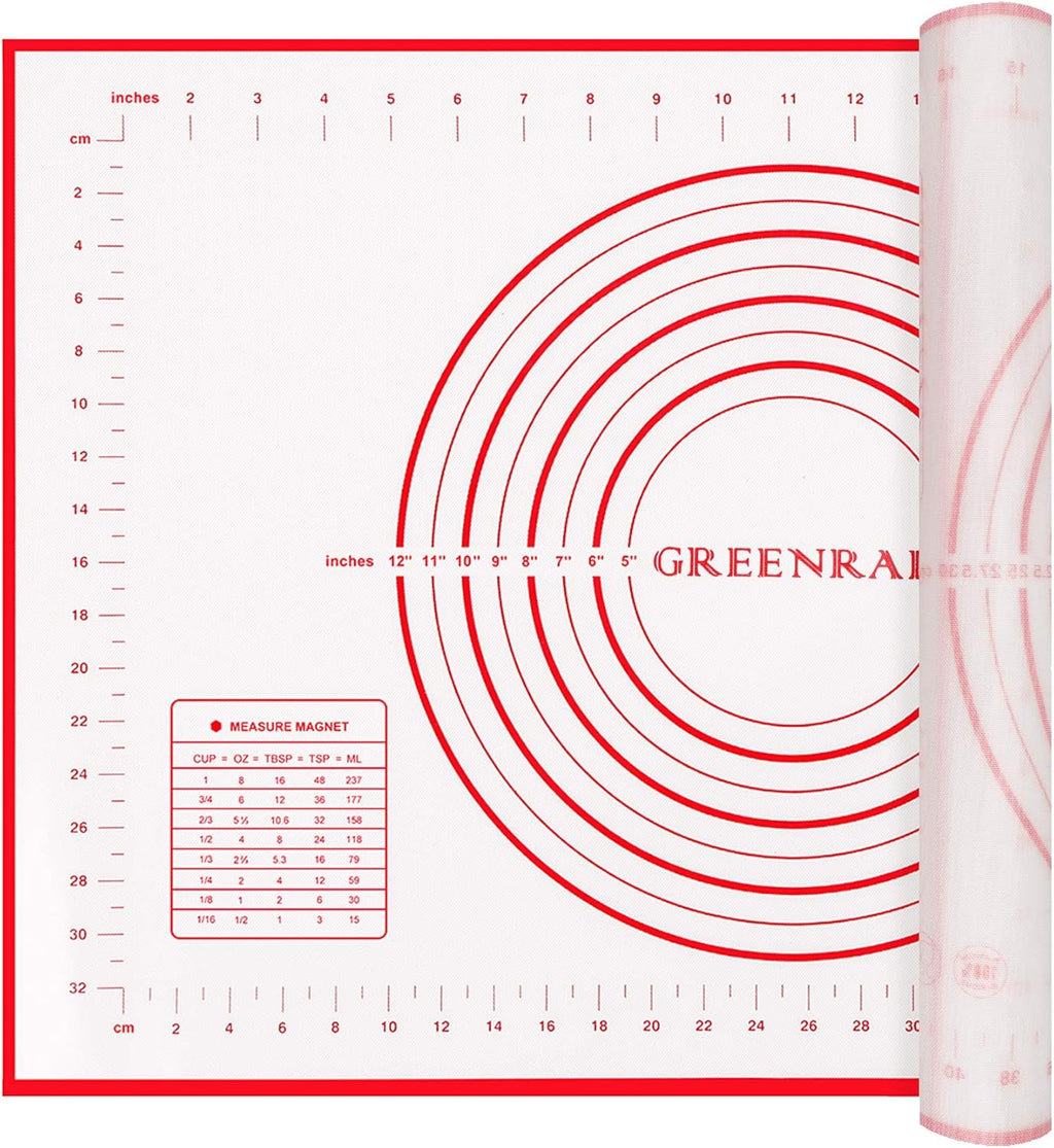 Skiennix Silicone Pastry Mat - Extra Thick Non-Stick Baking Sheet with Measurements | 16" x 24", Red