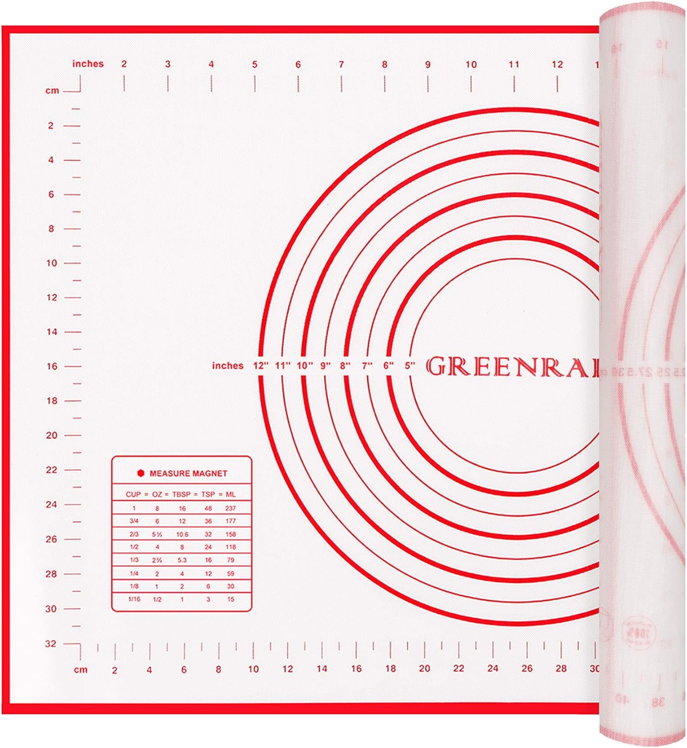 Skiennix Silicone Pastry Mat - Extra Thick Non-Stick Baking Sheet with Measurements | 16" x 24", Red