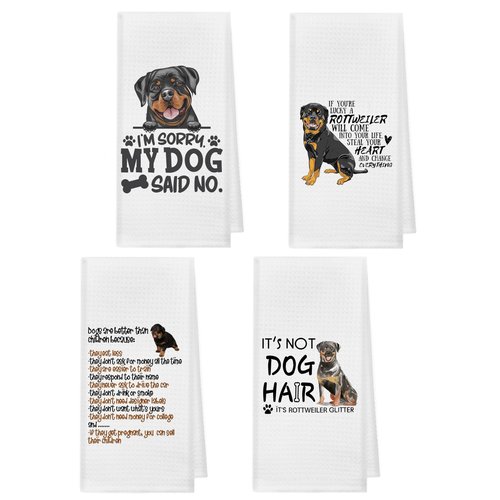 Funny Rottweiler Dog Absorbent Kitchen Towels And Dishcloths 16×24 Inches Set Of 4,Cute Rottweiler Lovers Gifts Hand Towel Dish Towel Tea Towel For Kitchen Bathroom Decor,Rottweiler Owners Gifts
