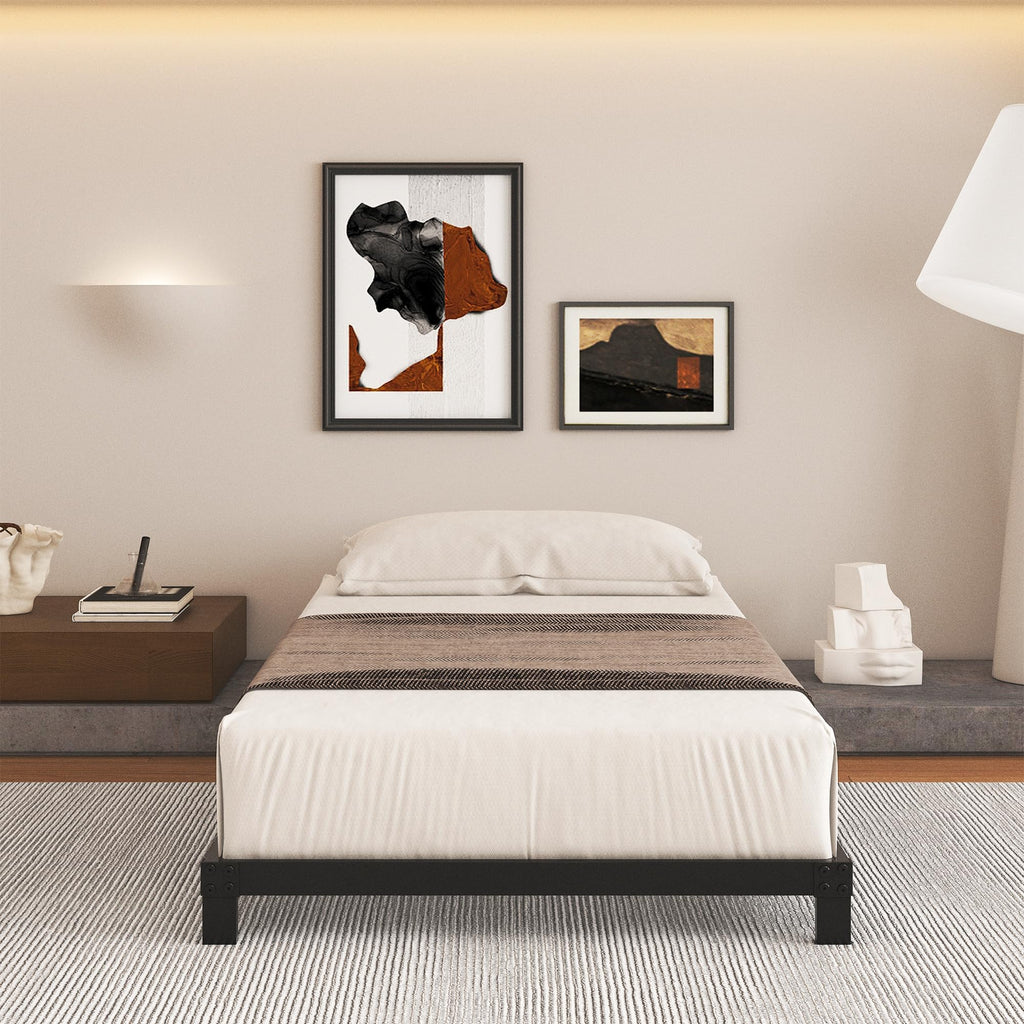 Cieemine 5 Inch Low Bed Frame Twin, Heavy Duty Steel Twin Bed Frames Low Profile, No Box Spring Needed, Easy Assembly, Noise Free, Black