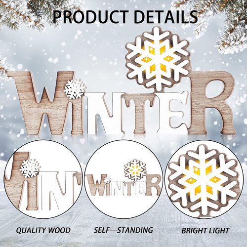Bucherry Winter LED Wooden Snowflake Sign - Rustic Tabletop Decoration for Christmas & Winter Events