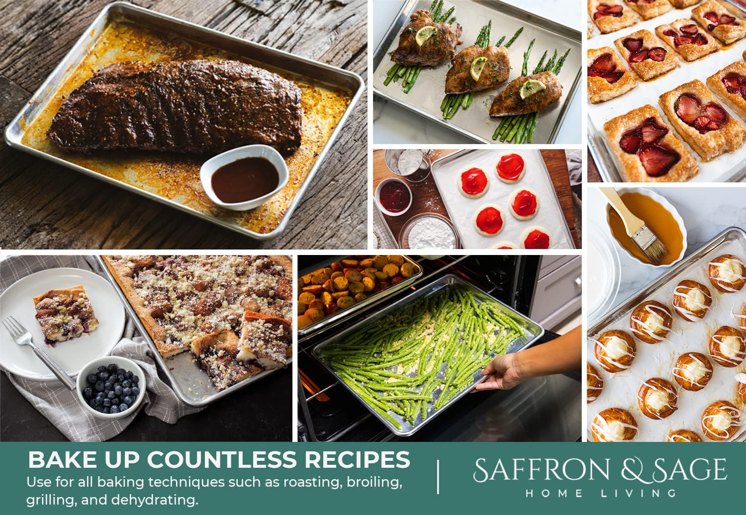 Saffron & Sage Home Living Cookie Sheet Pan Set - 4 Pack Heavy-Duty Aluminum Baking Sheets | 18x13, Rust & Warp Resistant
