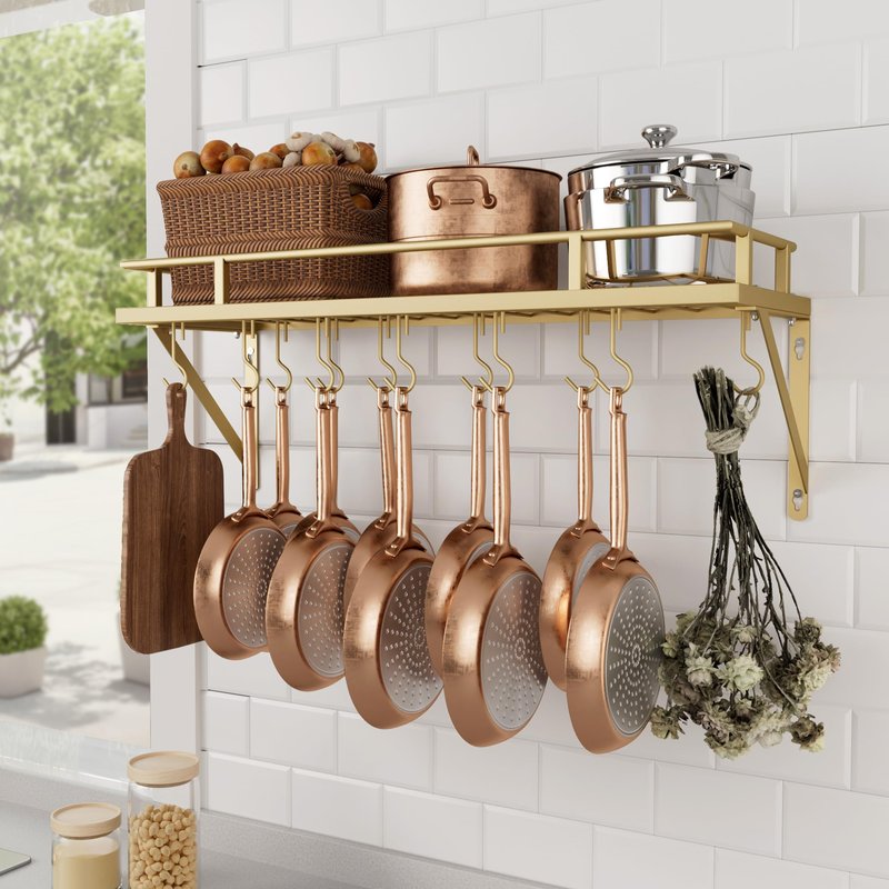 KES 30-Inch Oiled Bronze Pot Rack, Wall Mounted Hanging Pot and Pan Organizer with 12 Sturdy Hooks, Kitchen Wall Hanger Shelves Farmhouse Style, KUR215S75A-OB