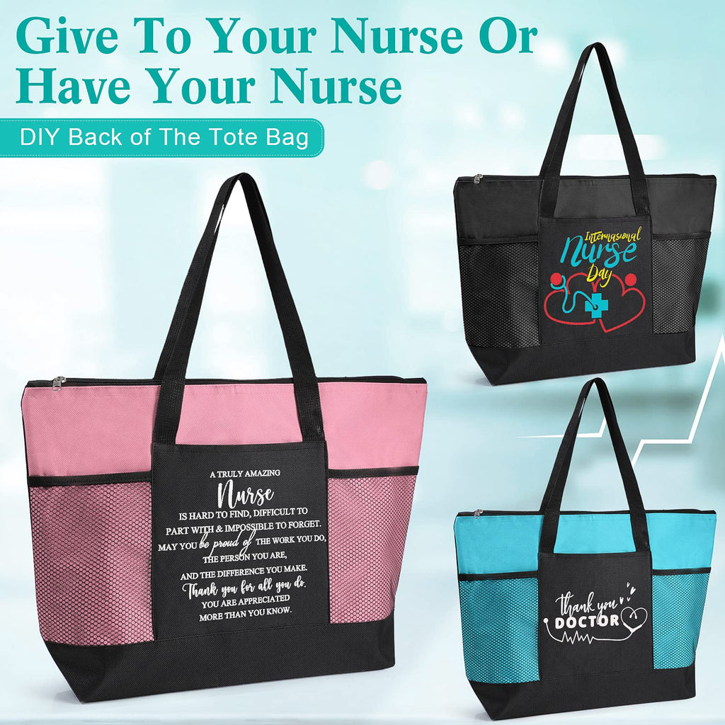 Fumete 8 Pcs Nurse Tote Bags with Pocket Employee Appreciation Gift Tote Gift Bag Bulk for Emergency Nurse Coworker Teacher