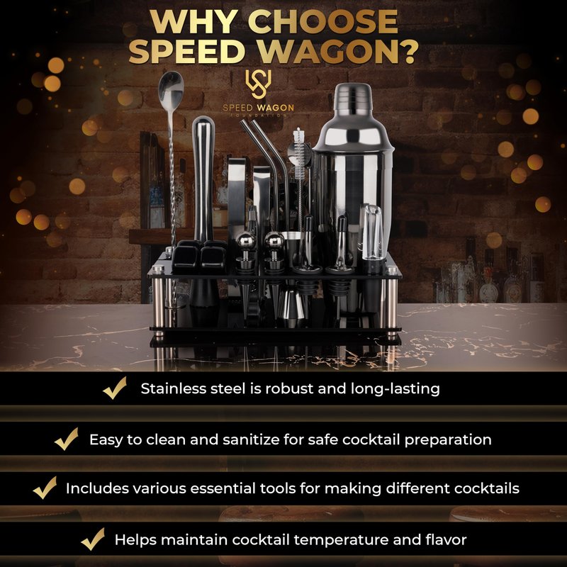 Mixology Bartender Kit – 24 Piece Gun Metal Cocktail Shaker Set w/Stand – Essential Home Bar Accessories Martini Shaker, Jigger, Muddler, Chilling Cubes & More