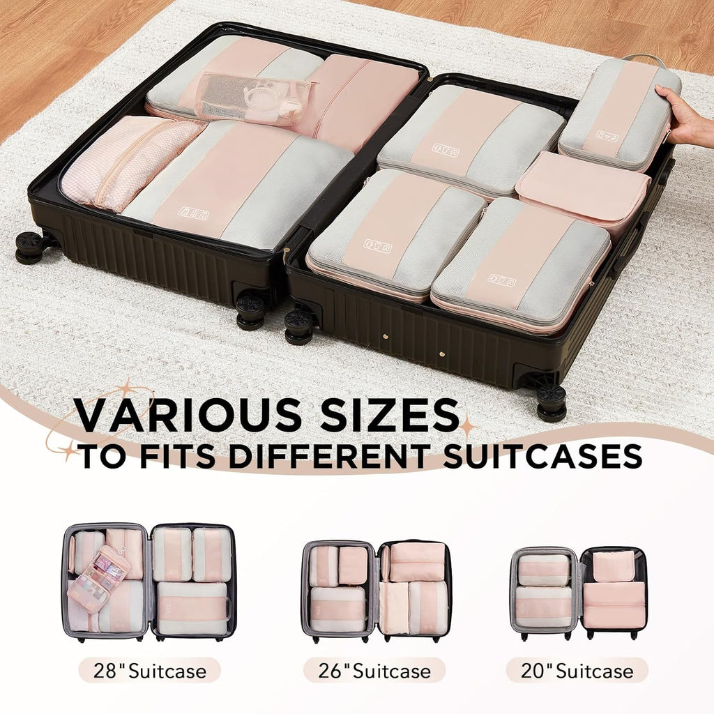 OlarHike Compression Packing Cubes - 10 Set Travel Organizer for Women | Space-Saving Beige Bags