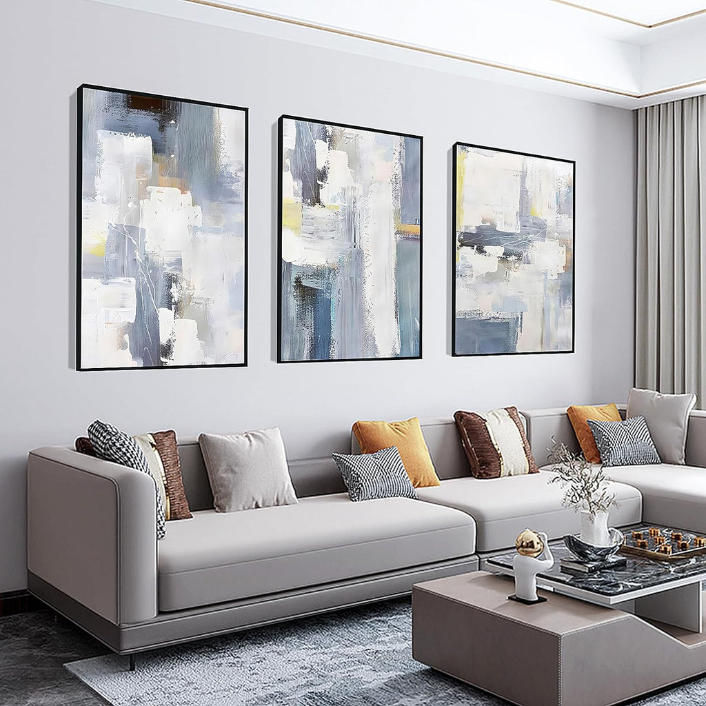 Skiennix Wall Art Set of 3 - Boho Black & White Canvas Paintings for Living Room | 24" x 32" Framed Decor