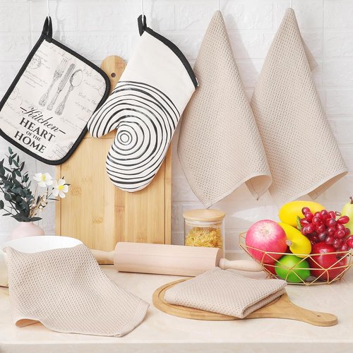 Homaxy Kitchen Dish Cloths - 100% Cotton Waffle Weave, Ultra Soft & Absorbent, 12x12 Inches, 6-Pack | Beige