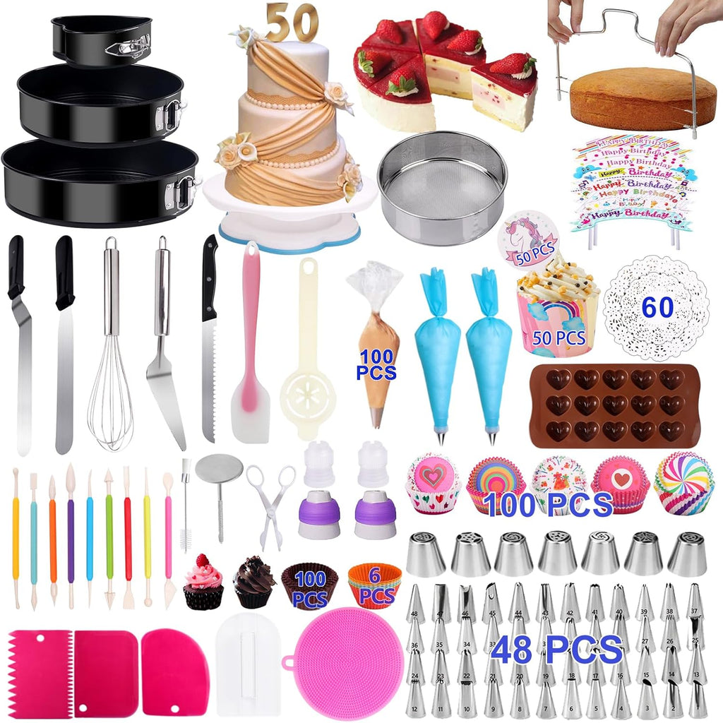 Skiennix 567 PCS Cake Decorating Kit - Complete Baking Set with Springform Pans & Rotating Turntable