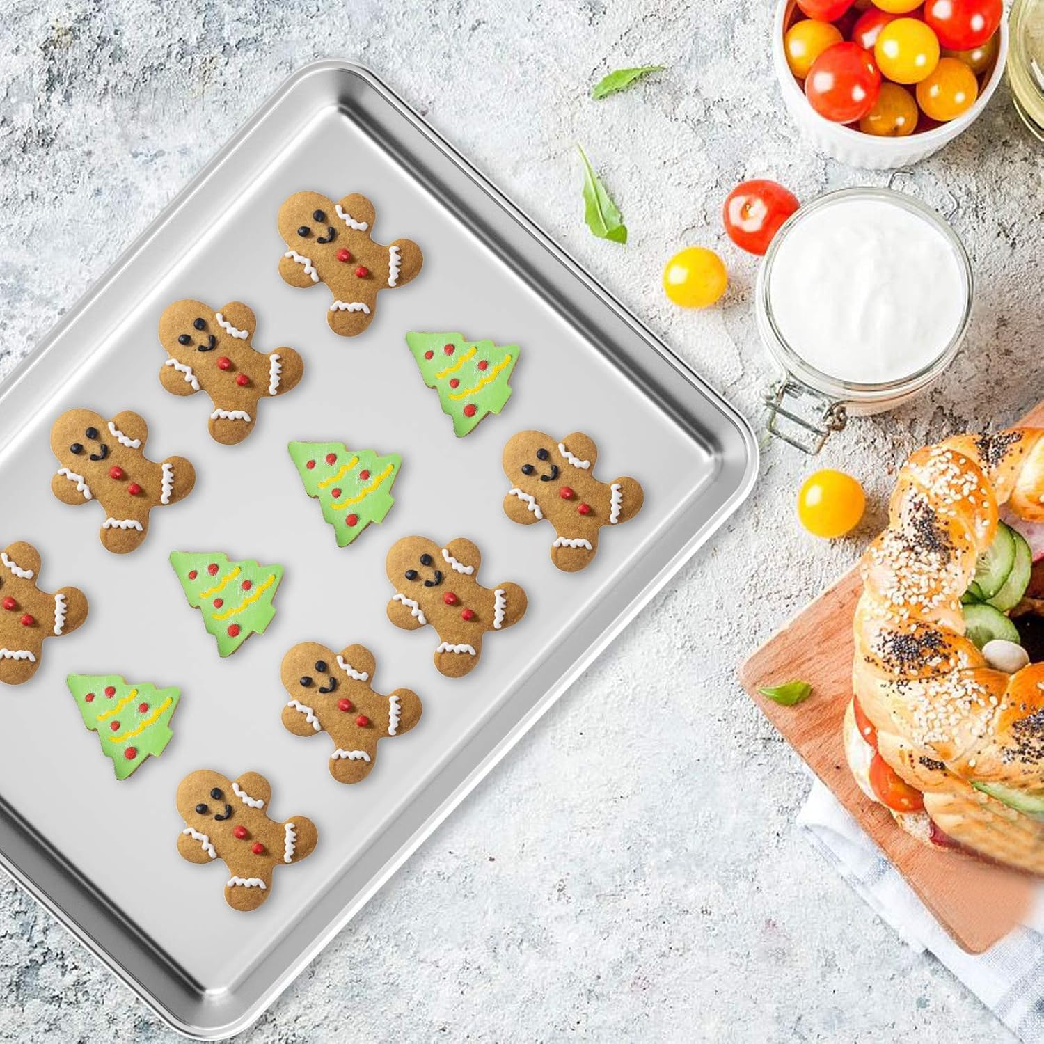 Wildone Baking Sheet Set - Stainless Steel Cookie Pans with Cooling Racks | 2 Pans & 2 Racks, 12 x 10 x 1 Inch, Non-Toxic & Easy to Clean