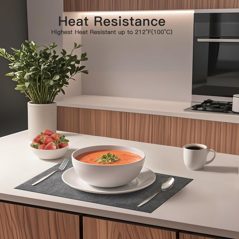 Placemats Set of 6, DOLOPL Reversible Faux Leather Place Mats – Waterproof, Heat Resistant, Washable & Easy-Clean Wipeable, 17"x11.8" Modern Neutral Style for Kitchen & Dining Table