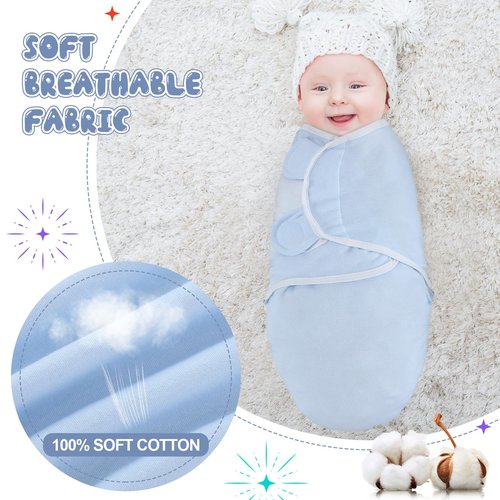 Newwiee 4 Pcs Preemie Baby Swaddle Wrap Adjustable Cotton Preemie Swaddle Blanket for Newborn Boys Girls(Bear Style,Fit for Preemies)
