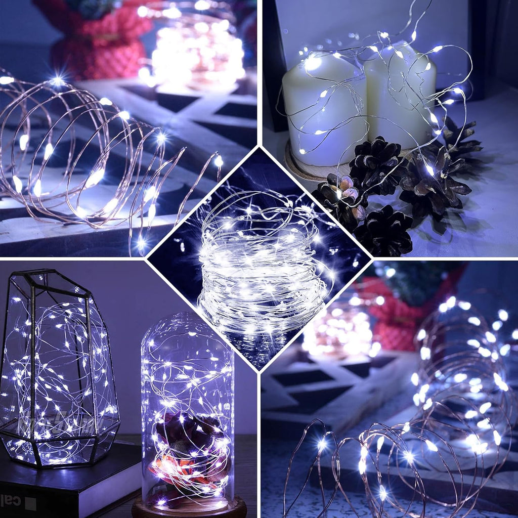 Skiennix 50 Pack Fairy Lights - 7Ft 20 LED Twinkle String Lights | Battery Operated & Waterproof for Weddings, Parties, and Home Decor - Cold White