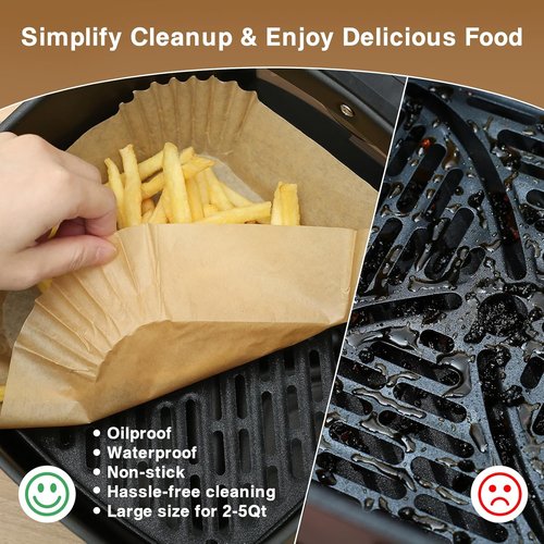 Air Fryer Liners | 100PCS Non-Stick Parchment Paper for 3-5QT Air Fryers - Easy Cleanup (Round, 6.5IN)