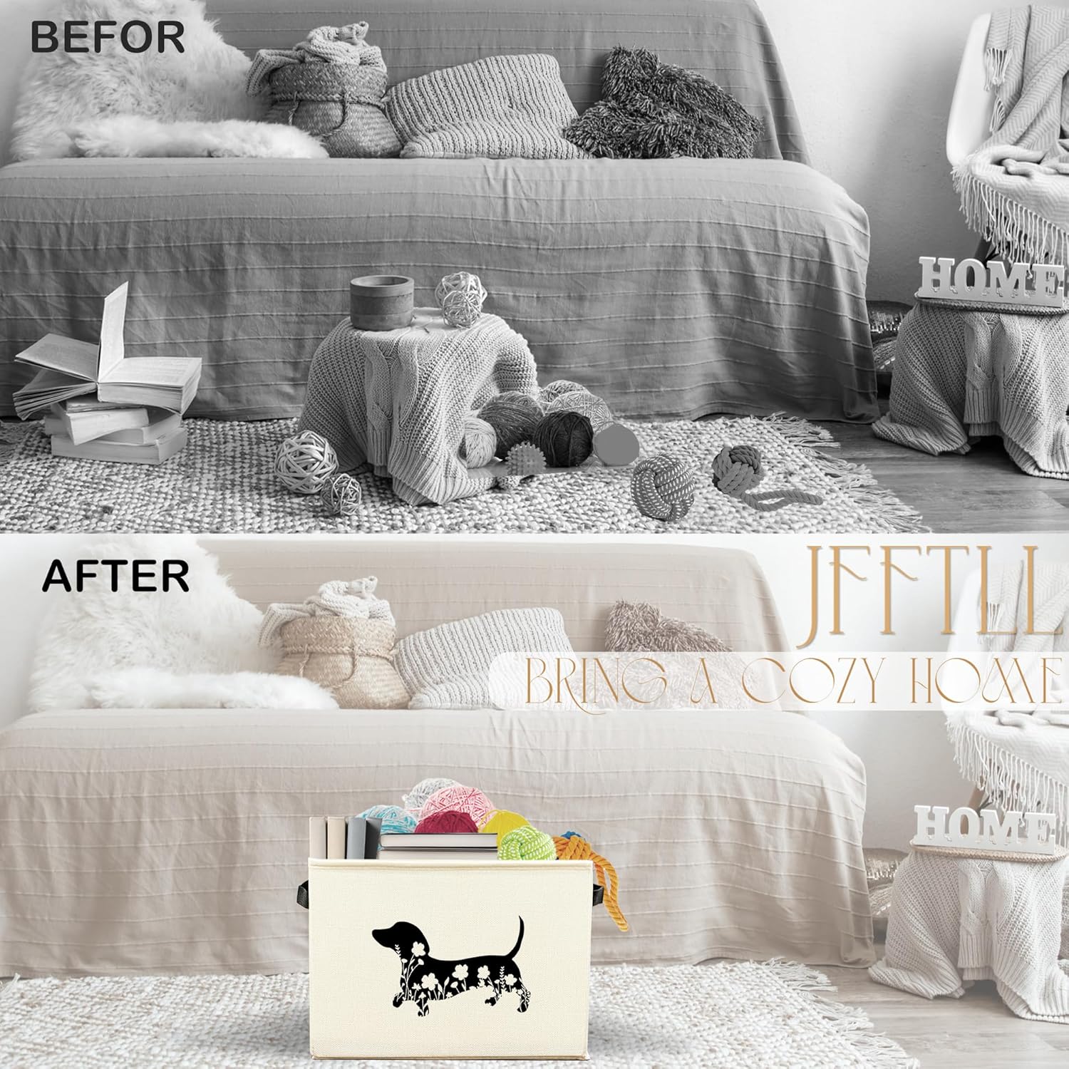 Skiennix Dachshund Dog Toy Basket - Collapsible Floral Storage Bin for Pet Supplies | Home Decor Gift