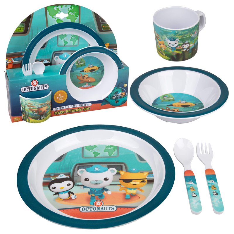 Octonauts 5 Piece Dinnerware Set-Blue Octo-Friends -Includes Reusable Raised Edge Plate, Bowl, Cup & Utensils-Durable Break Resistant Melamine, BPA Free, Dishwasher Safe-Gift for Toddlers Boys & Girls