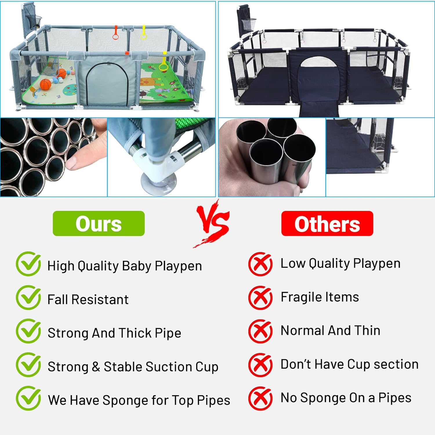 Upgraded Playpen by [Brand Name] - Thick Foldable Mat, Balls, Rings, Storage Bag & Sports Accessories | BPA-Free & Safe