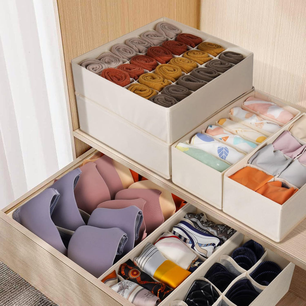 Skiennix Baby Clothes Organizer - 12 Pack Fabric Foldable Dresser Storage Bins for Nursery | 116 Cells for Clothing & Accessories