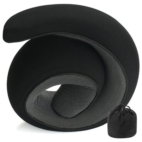 REDOFF®Travel Pillow for Neck Support, Memory Foam Neck Pillow for Airplane, Car, Office - Adjustable Strap with Magic Tape, Breathable & Portable with Storage Bag，It's Good to give Gifts.（Black）