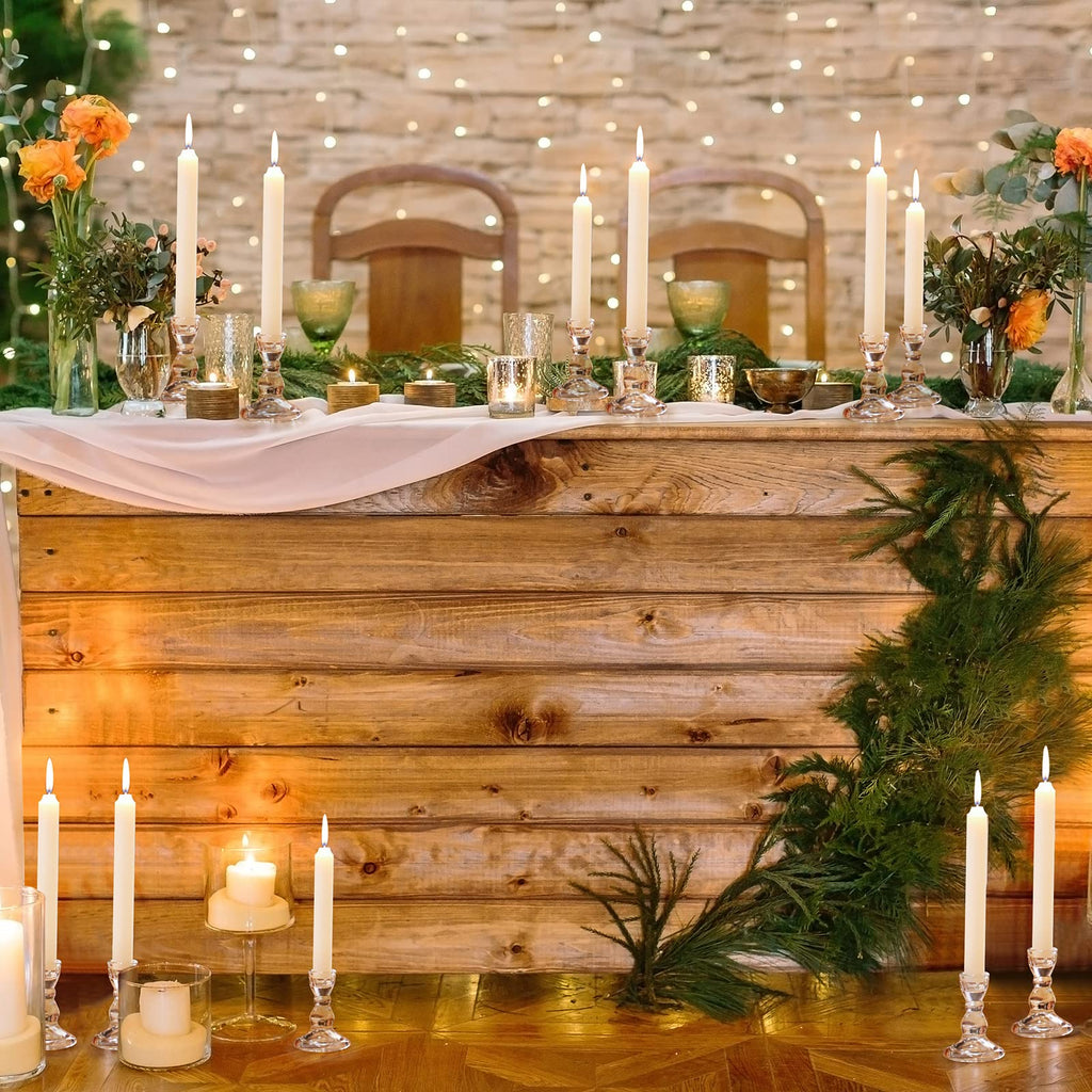 Set of 36 Clear Glass Taper Candle Stick Holders Bulk Small Tapered Pillar Candlestick Holders for Wedding Table Centerpieces Holiday Party Windowsill Decor