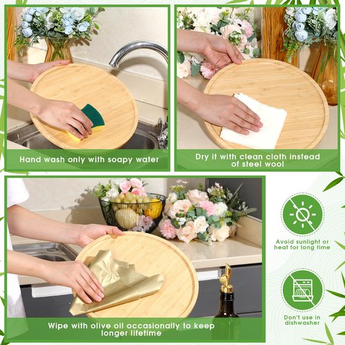 Meanplan 12 Pcs Charcuterie Board Bulk Round Wood Trays Bamboo Serving Platter with Rim Polished Wooden Vegetable Platter for Holding Fruit Bread Pizza Party Decor (11.8 Inch)