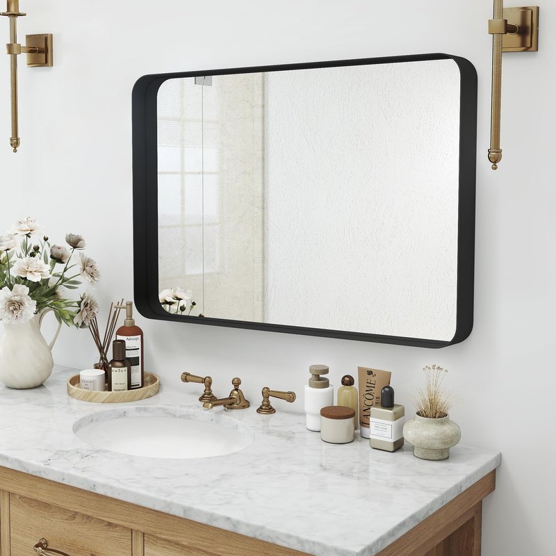 SCWF-GZ Rectangle 20x30 Mirror Thick Metal Frame Mirrors Wall Mounted Tempered Glass for Living Room Entryway Bathroom Horizontal or Vertical 20 30 inch Black