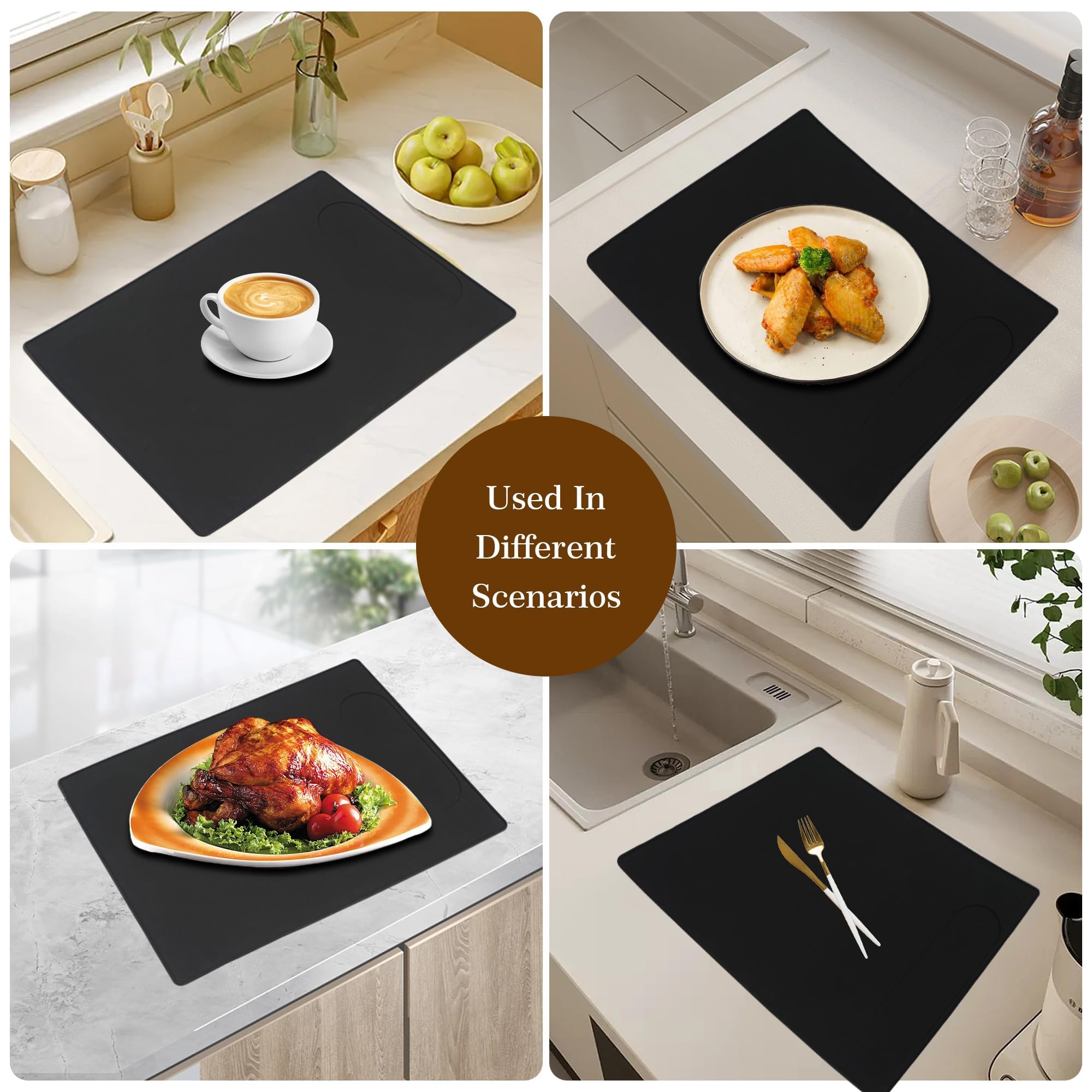 USEAMIE Silicone Mat Under Coffee Machine With Lip Automatic Machines Accessory, Black Multifunctional Rubber Base Mat, 18.9” x 13.8”