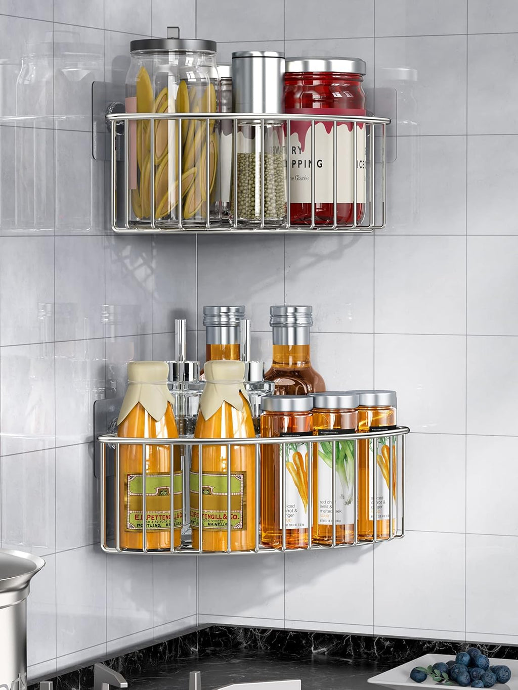 SMARTAKE Corner Shower Caddy - Deep Basket Design, Wall Mounted SUS304 Stainless Steel Organizer | Silver 2-Pack