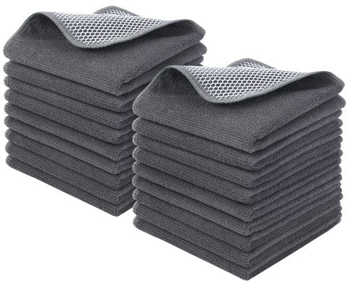 KinHwa Kitchen Washcloths for Dishes Absorbent Microfiber Dish Cloths Quick Dry Dish Rags with Poly Scour Scrub Side Ideal for Kitchen Cleaning (Gray, 12inchx12inch 18 Pack)