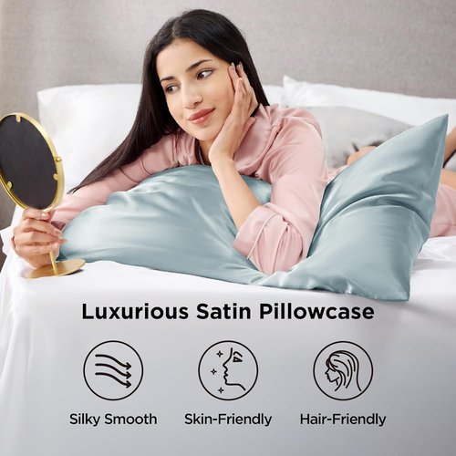 Bedsure Satin Pillowcases - Luxurious Silk-Like Queen Size Set of 2 | Light Turquoise, 20x30 Inches