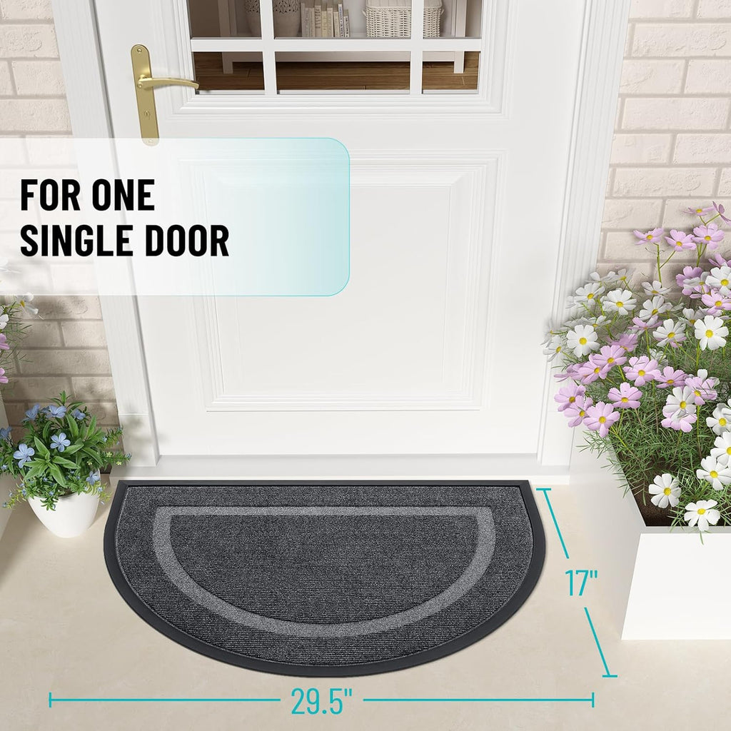 OLANLY Half Circle Door Mat - Waterproof All-Season Indoor/Outdoor Welcome Mat, 29.5x17, Grey