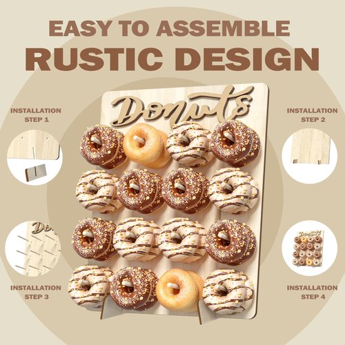 CORTNK Donut Wall Display Stand, Wooden Doughnut Holder Display 16 Donuts, Donut Holder Board for Donut Grow Up Party, Birthday, Wedding, Baby Shower, Donut Party Decorations (Natural)