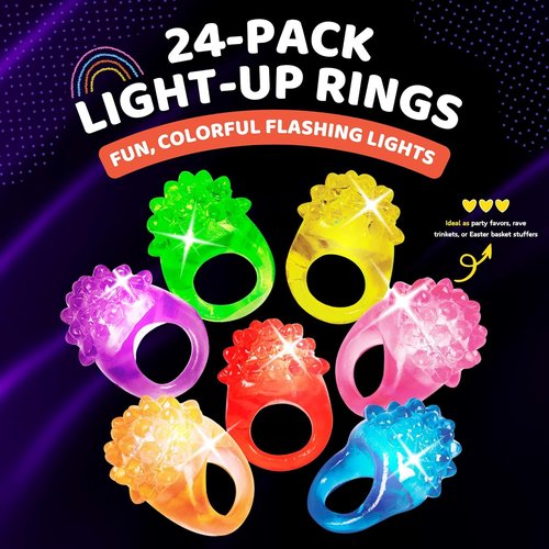 Kangaroo LED Light-Up Rings - 24 Pack Colorful Flashing Finger Lights for Kids' Parties & Raves