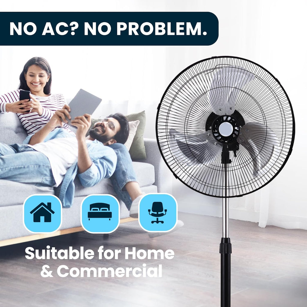 PAMI 18” High-Velocity Oscillating Pedestal Fan - Adjustable Height & 3 Speed Levels | Powerful Cooling for Home, Office & Dorm - Black