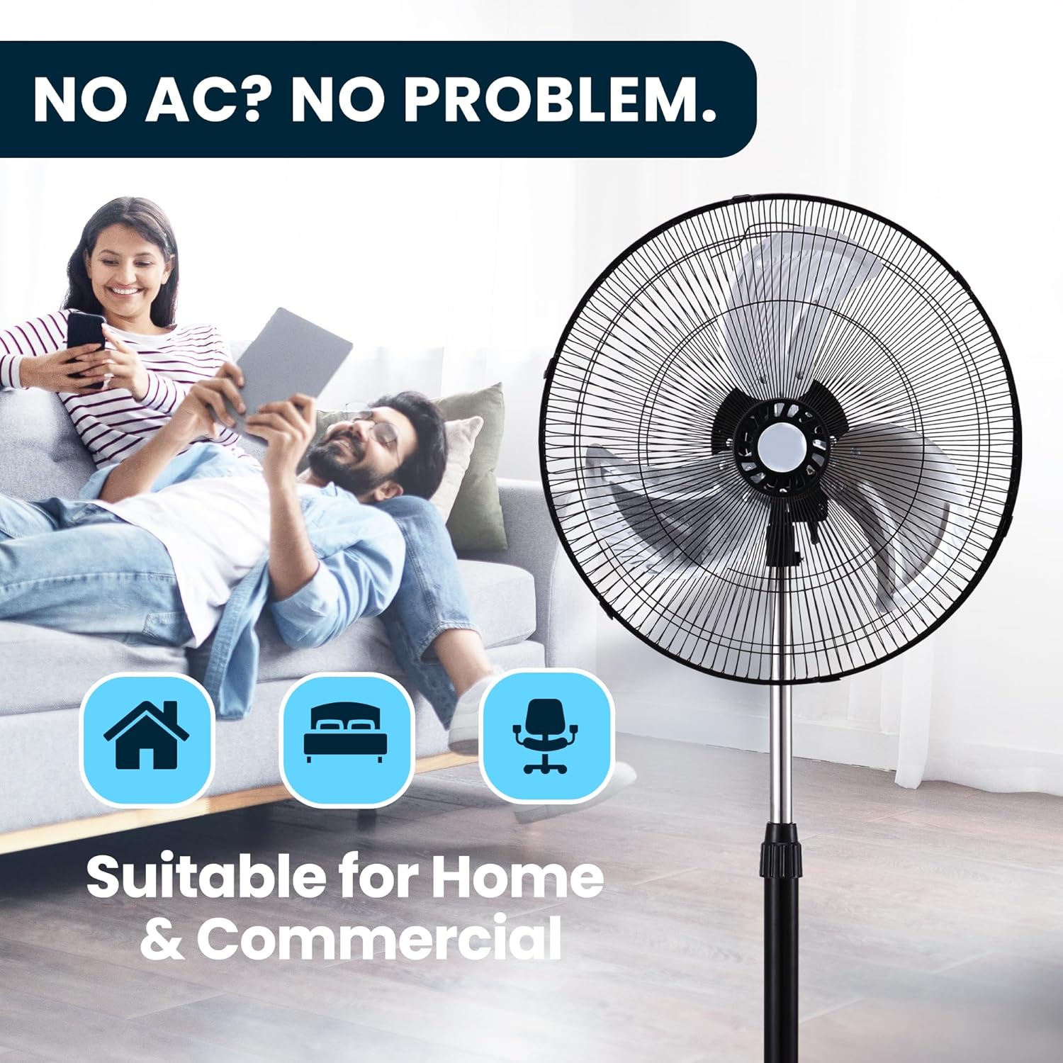 PAMI 18” High-Velocity Oscillating Pedestal Fan - Adjustable Height & 3 Speed Levels | Powerful Cooling for Home, Office & Dorm - Black