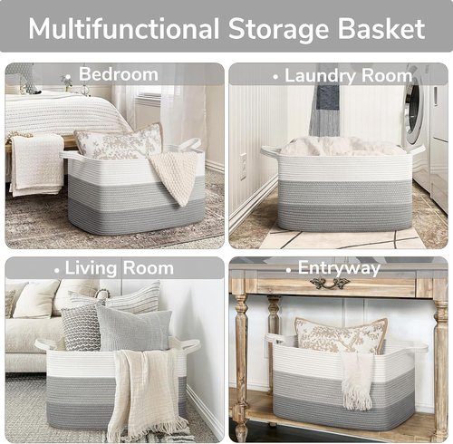 Goodpick Storage Basket - Large Woven Toy Organizer | 21.6" x 14.9" x 11.8" | Gray Blanket Basket