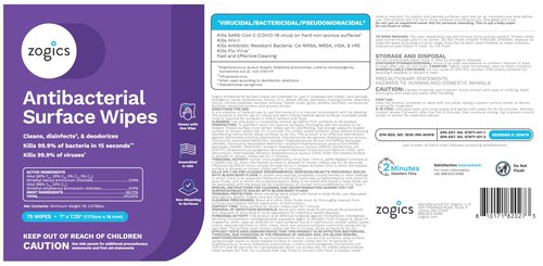 Zogics Antibacterial Disinfecting Wipes, 75-Count Canister (Case of 6 Canisters), Alcohol-Free Multi-Surface Wipes