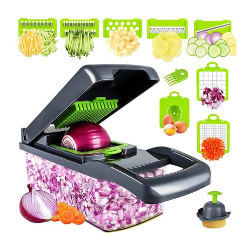 Multi Functional Vegetable Slicer, 13 in One Vegetable Chopper, Ideal for Slicing Onion, Potato, Works excellently as Dicer, Cutter or Slicer, The Perfect Veggie Pro Chopper