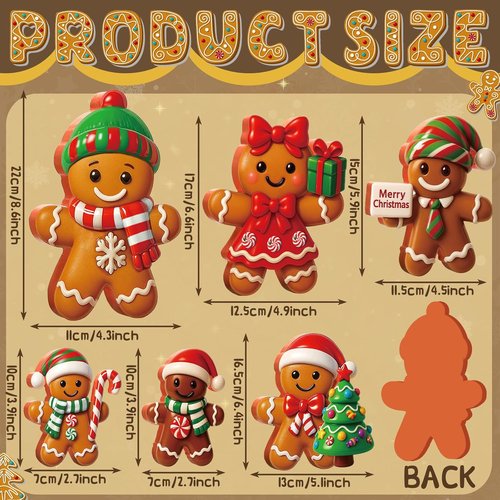 AceOrbit 8-Inch Large Gingerbread Man Figurines - Rustic Wooden Christmas Table Decorations | 6 Pcs Set