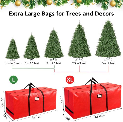 HABGP Christmas Tree Storage Bag - 7.5 ft Durable Waterproof Zippered Box with Carry Handles - Red