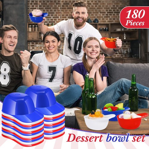Roshtia 144 Pcs Baseball Helmet Ice Cream Bowl Bulk, 8 oz Mini Baseball Cap Dessert Bowls Plastic Small Sundae Disposable Snack Helmets Cups for Birthday Party Favor Supplies, Red, Dark Blue, White