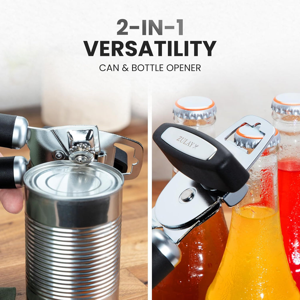 Zulay Kitchen COMFY™ Can Opener - Rust-Proof Stainless Steel with Soft Grip Handles | Black