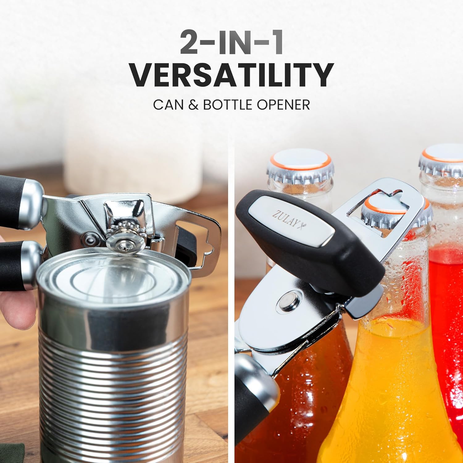 Zulay Kitchen COMFY™ Can Opener - Rust-Proof Stainless Steel with Soft Grip Handles | Black