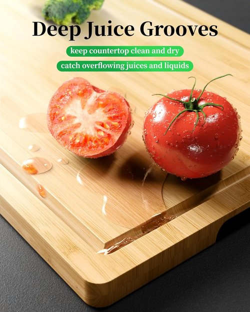 Kitsure Bamboo Cutting Board - Multi-Sized Wooden Kitchen Board with Deep Juice Grooves | Large Natural Design